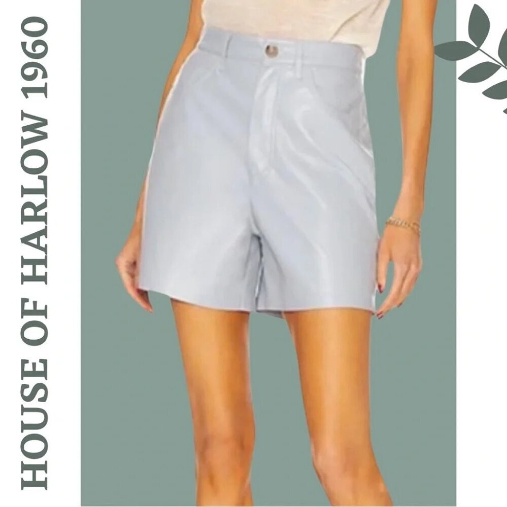 House of Harlow 1960 Vegan Leather Bermuda Short Pale Blue Pockets Size  Small
